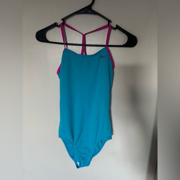 Nike Girls Teal and Magenta One-Piece Swimsuit - Picture 1 of 4